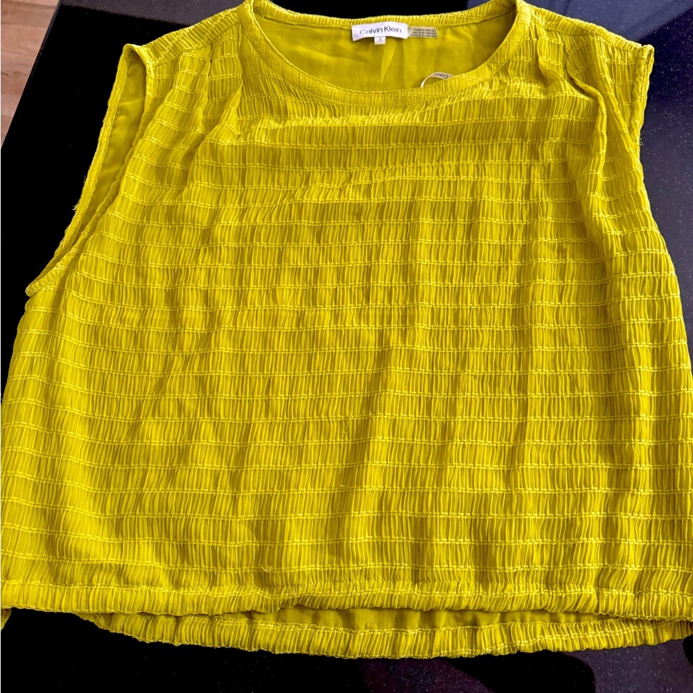 Lime green ruched Calvin Klein Sleeveless Top